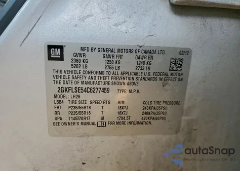 2012 GMC Terrain Sle из США, поврежденный, VIN 2GKFLSE54C6277459